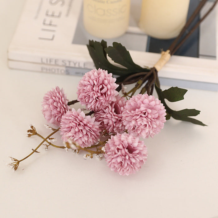 Bulk 12.2" Small Artificial Pom Pom Mums Bouquet Realistic Autumn Flowers for Fall Decor Thanksgiving Tabletop Wreath DIY Whoelsale