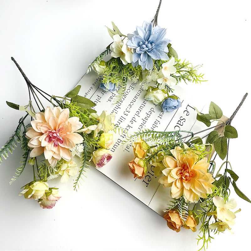 Bulk 12" Mini Size Dahlia Mix Bush Rose Silk Flowers Artificial Wholesale