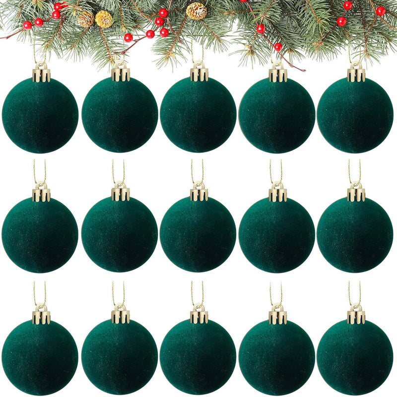Bulk 15pcs 2.3" Velvet Christmas Ball Ornaments - Soft Plush Holiday Tree Decor Wholesale
