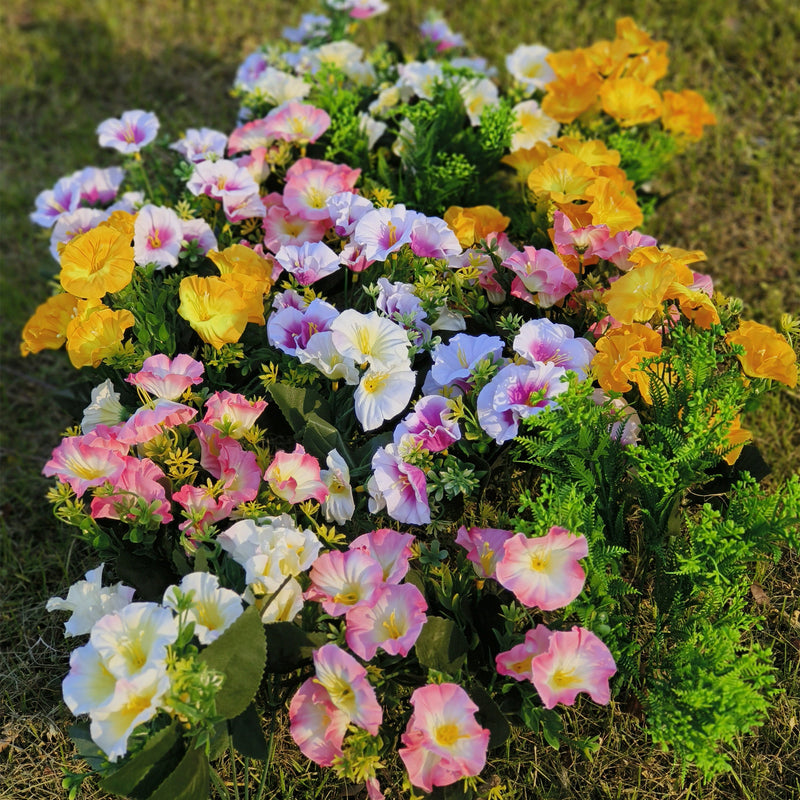 Bulk Colorful Morning Glory UV Sun Resistant Realistic Faux Flower for Planter Porch Patio Yard Balcony Wholesale