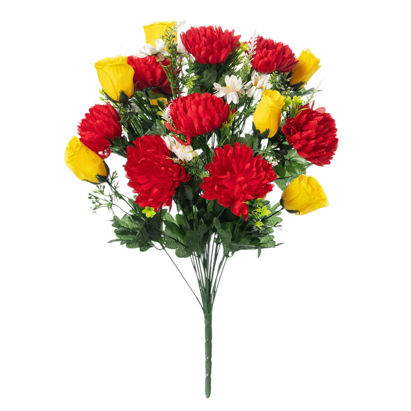 Bulk 23" Artificial Cemetery Mum Mixed Rose Buds Flower Bush for Graves Memorial Day Decor