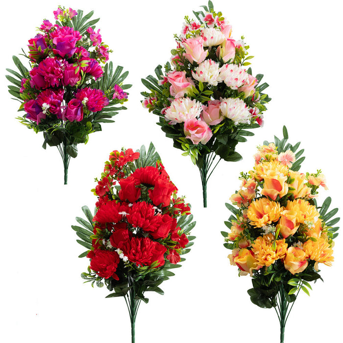 Bulk 25.5 Inches Tall Large Bush Mum flowers for Cemetery with Rose Buds Wholesale