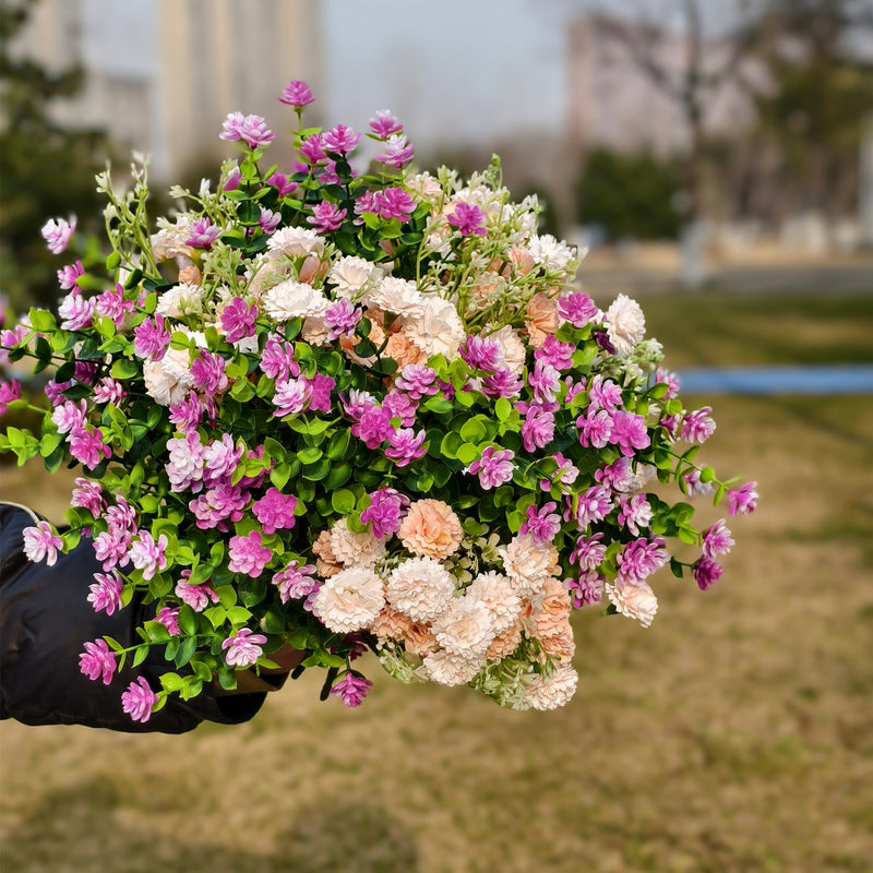 Bulk 12 Bundles 15" UV Resistant Spring Flowers Champagne Mum Plants with Fuchsia Flowers Wholesale