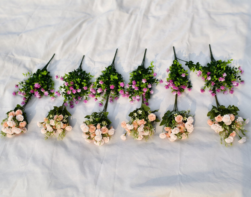 Bulk 12 Bundles 15" UV Resistant Spring Flowers Champagne Mum Plants with Fuchsia Flowers Wholesale