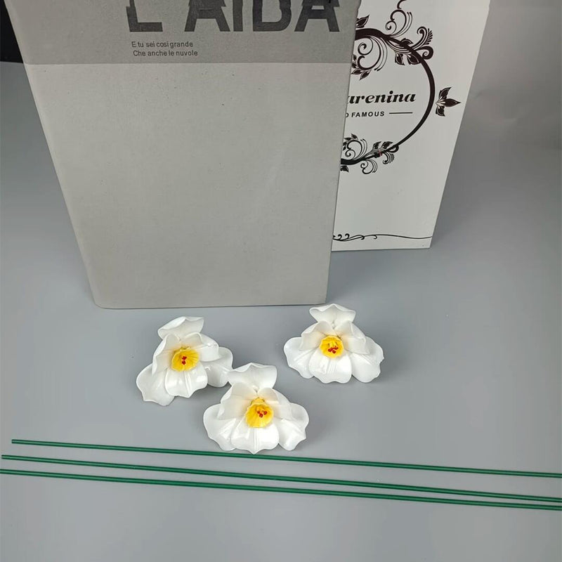 Bulk 3pcs Porcelain Narcissus Flowers Stems Crafts Ceramic Floral Decoration Wholesale