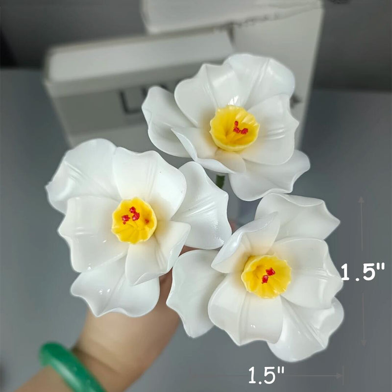 Bulk 3pcs Porcelain Narcissus Flowers Stems Crafts Ceramic Floral Decoration Wholesale