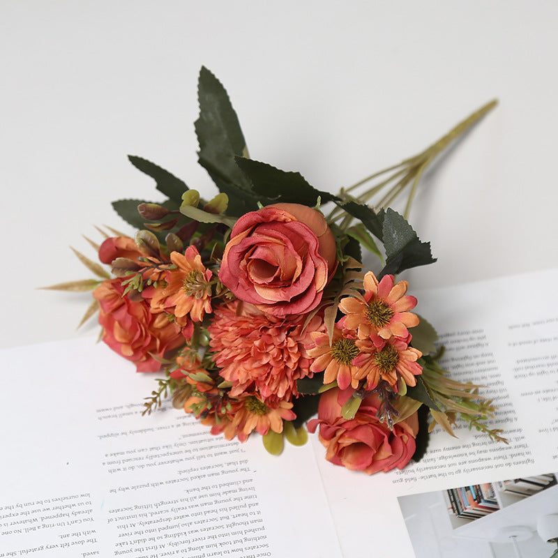 Bulk 11.8" Artificial Rose Bush Bouquet Mixed with Mum & Daisy Realistic Small Flowers for Table Small Arrangement Home Decor Wedding DIY Wholesale