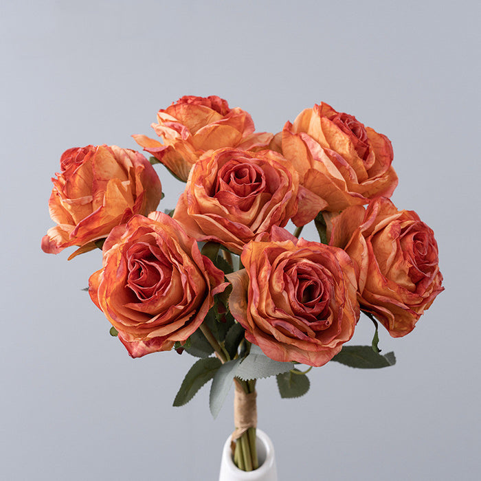 Bulk 16.9" Artificial Burnt-Edge Rose Bouquet - Fake Fall Roses for Autumn Decor, Home, Thanksgiving & Harvest Displays Wholesale