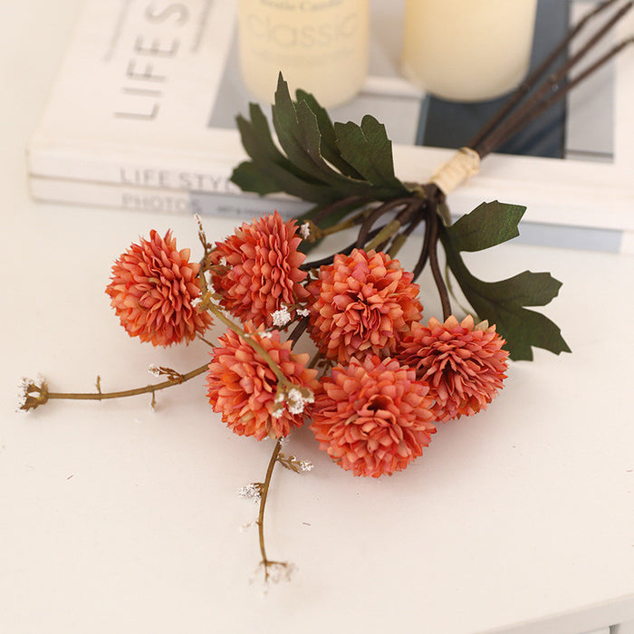 Bulk 12.2" Small Artificial Pom Pom Mums Bouquet Realistic Autumn Flowers for Fall Decor Thanksgiving Tabletop Wreath DIY Whoelsale