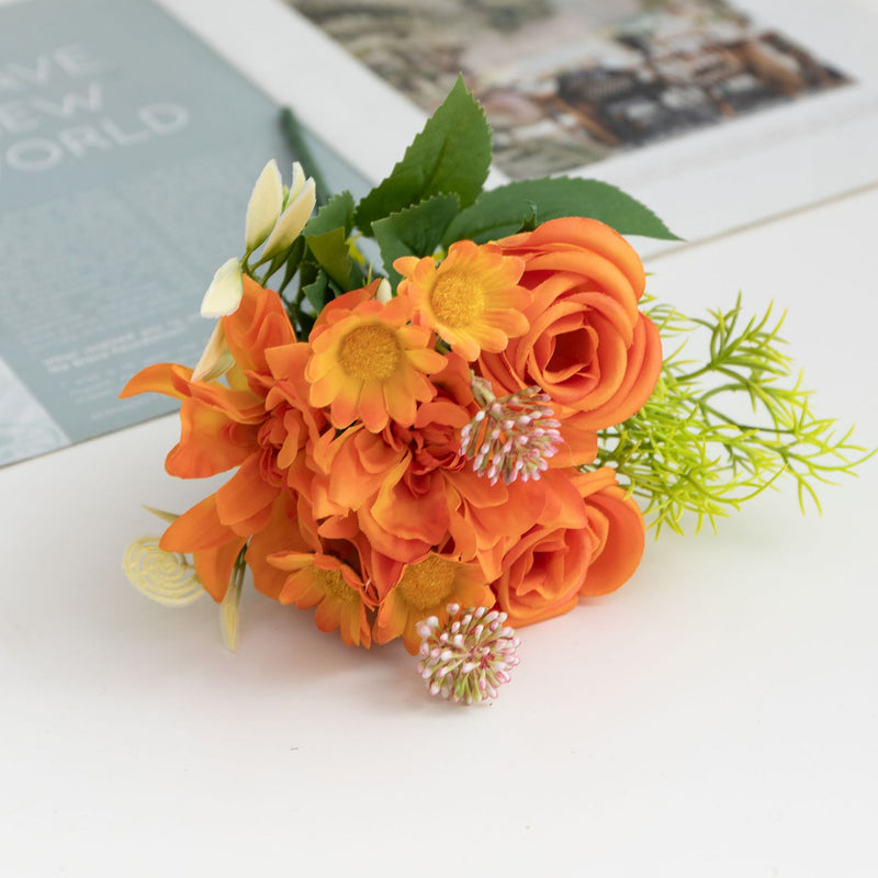 Bulk 13" Small Rose Bush Mixed with Daisy Dahlia Silk Flowers for Crafts Wholesale