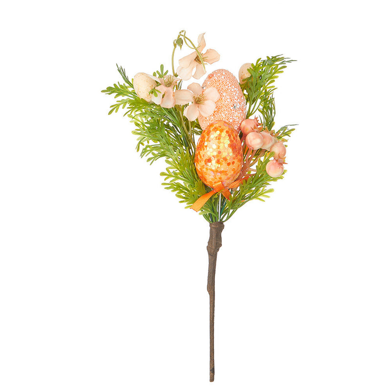 Bulk 6pcs Faux Easter Flowers Stems with Eggs Ornaments Wholesale