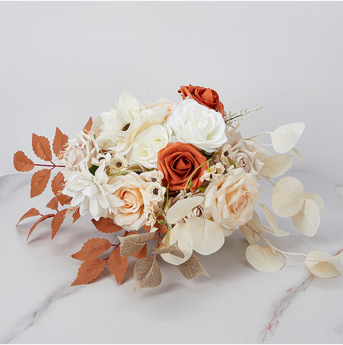 Bulk Set of 7pcs Champagne And Orange Rose Bridal Bouquet And Bridesmaid Bouquet Wholesale