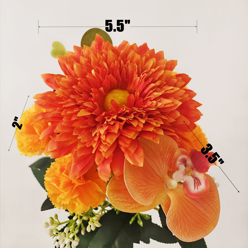 Bulk 11" 7 Stems Orange Flowers Bush Bouquet Sunflower Carnations Orchid for Autumn Decoration Wholesale