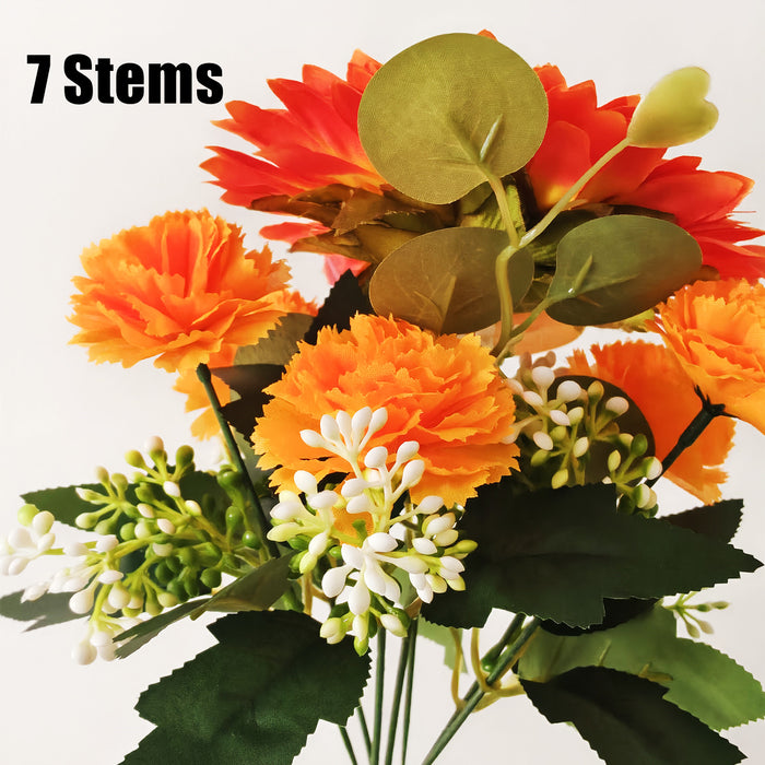 Bulk 11" 7 Stems Orange Flowers Bush Bouquet Sunflower Carnations Orchid for Autumn Decoration Wholesale