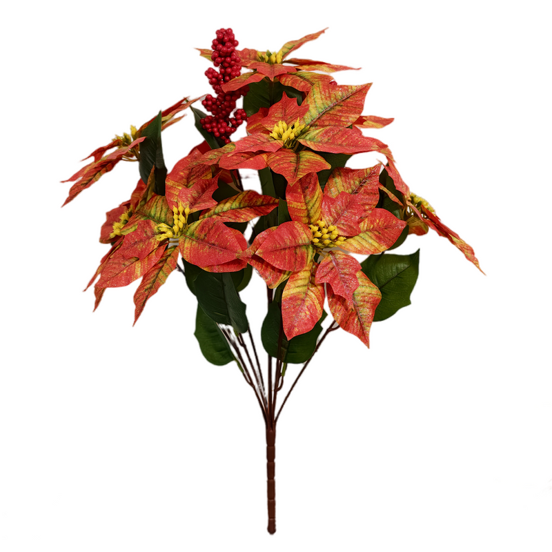 Bulk 26" Large Tall Artificial Glitter Retro Poinsettia Bouquet Christmas Decor Wholesale