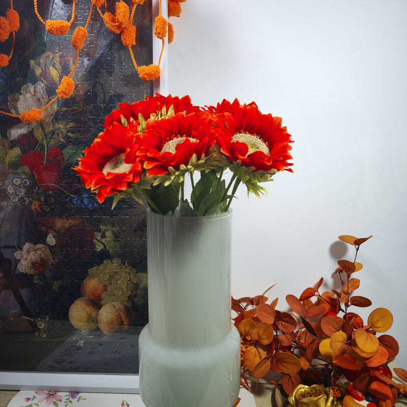 Tiges de tournesol orange rouge d'automne exclusives en vrac de 17 pouces Fleurs en soie Arrangement floral artificiel Centres de table Décoration de jardin pour la maison Bureau Vente en gros