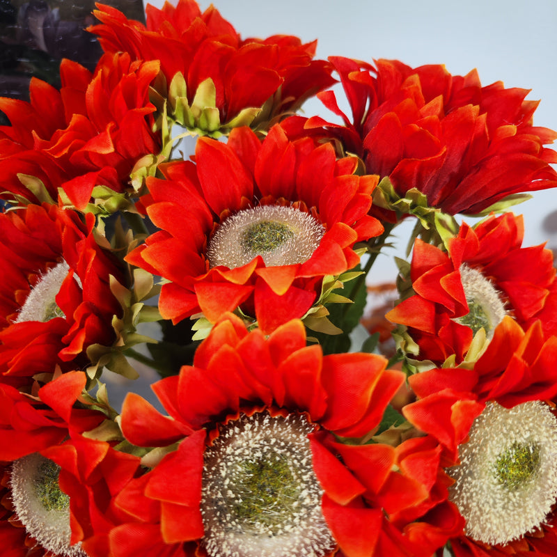 Tiges de tournesol orange rouge d'automne exclusives en vrac de 17 pouces Fleurs en soie Arrangement floral artificiel Centres de table Décoration de jardin pour la maison Bureau Vente en gros