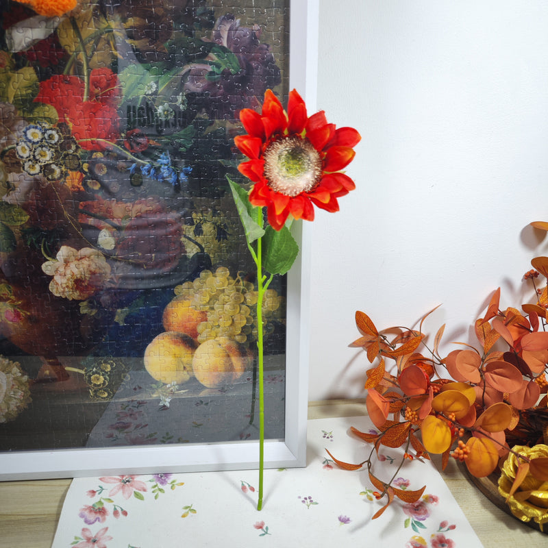 Tiges de tournesol orange rouge d'automne exclusives en vrac de 17 pouces Fleurs en soie Arrangement floral artificiel Centres de table Décoration de jardin pour la maison Bureau Vente en gros