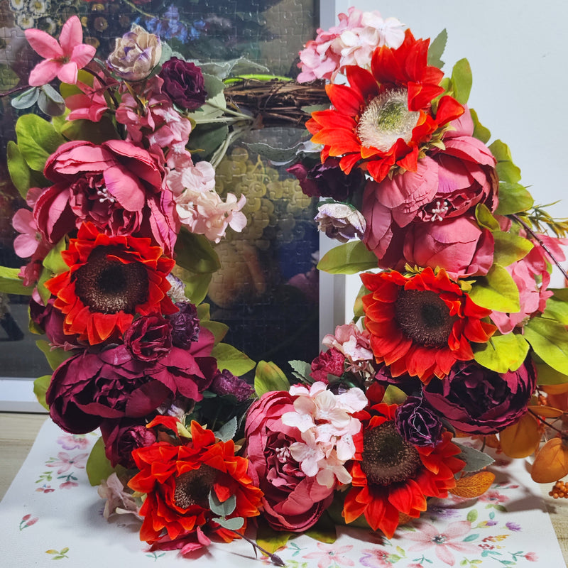 Tiges de tournesol orange rouge d'automne exclusives en vrac de 17 pouces Fleurs en soie Arrangement floral artificiel Centres de table Décoration de jardin pour la maison Bureau Vente en gros