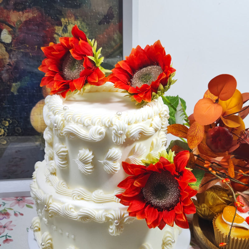 Tiges de tournesol orange rouge d'automne exclusives en vrac de 17 pouces Fleurs en soie Arrangement floral artificiel Centres de table Décoration de jardin pour la maison Bureau Vente en gros