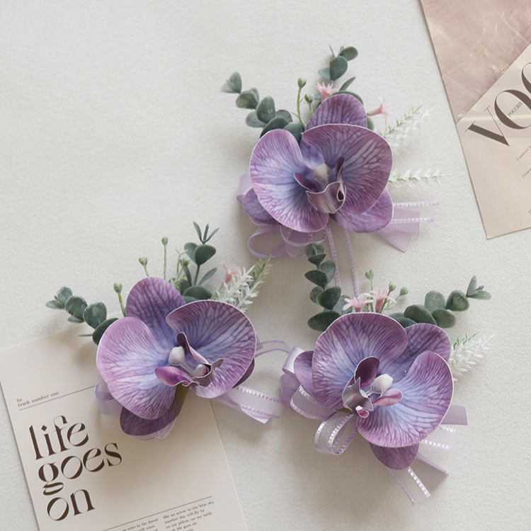 Vente en gros de corsages de poignet faits à la main avec des orchidées violettes