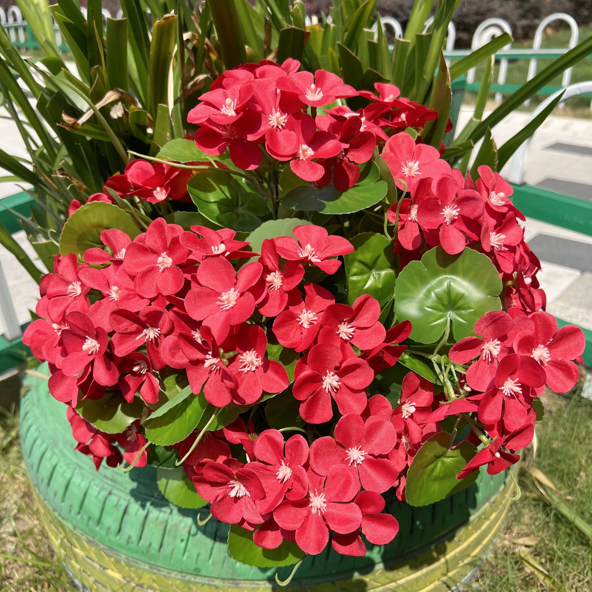 Bulk 24 Stems Artificial Begonia Flowers, 16" UV Resistant Outdoor Fau ...