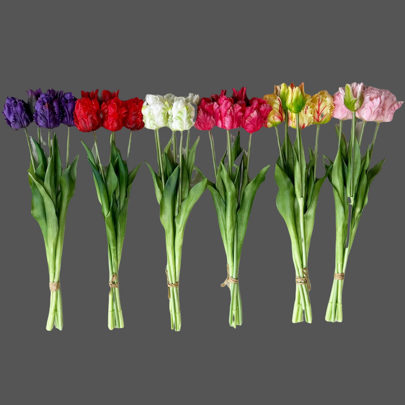 Bouquet de tiges de tulipes perroquet en vrac, 5 pièces, toucher réaliste, fleurs artificielles, vente en gros 