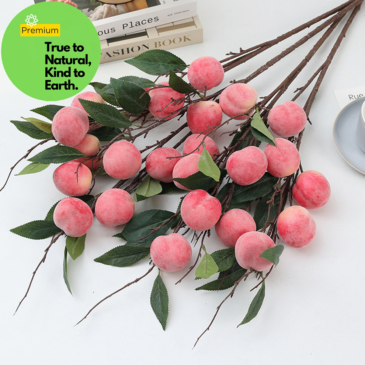 Premium Real Touch Peach Artificial Fruits Branches — Artificialmerch