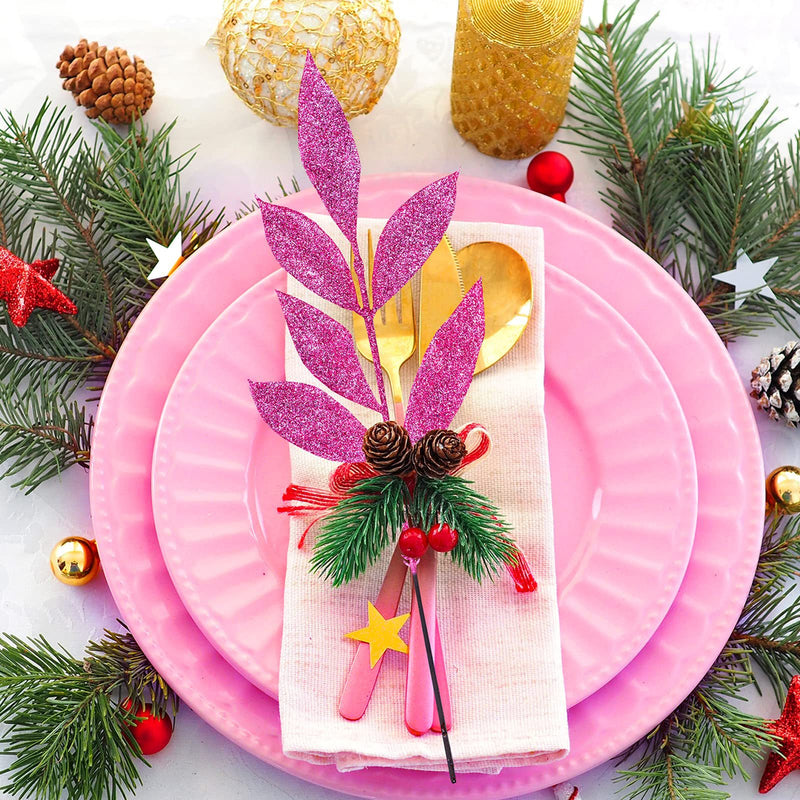 Bulk Glittered Artificial Leaf Spray Picks for Christmas Winter Wedding Wreath Tree Swag Floral Arrangement Vase Bouquets Table Centerpieces Wholesale