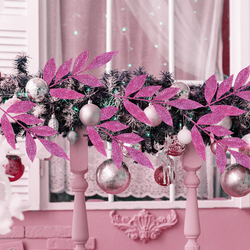 Bulk Glittered Artificial Leaf Spray Picks for Christmas Winter Wedding Wreath Tree Swag Floral Arrangement Vase Bouquets Table Centerpieces Wholesale