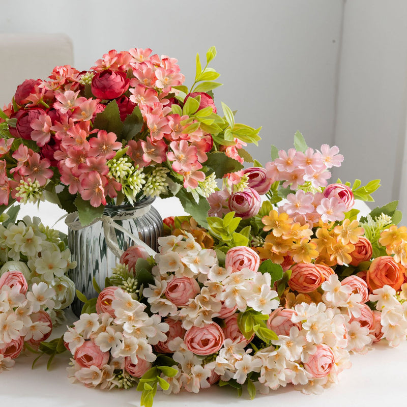 Bulk 11.5" Small Peony Buds Bush with Wildflowers Bouquet Wedding Flowers Wholesale