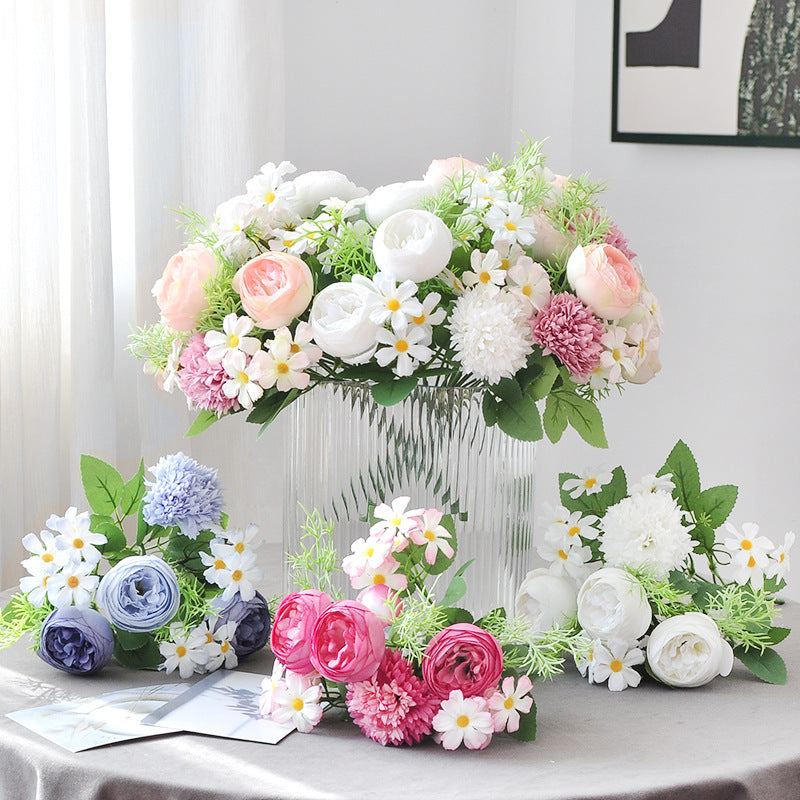 Bulk 12" Small Mixed Peony Daisy Mum Bush Bouquet for Table Floral Arrangements Wholesale