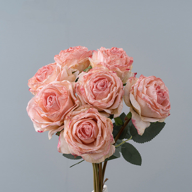 Bulk 16.9" Artificial Burnt-Edge Rose Bouquet - Fake Fall Roses for Autumn Decor, Home, Thanksgiving & Harvest Displays Wholesale