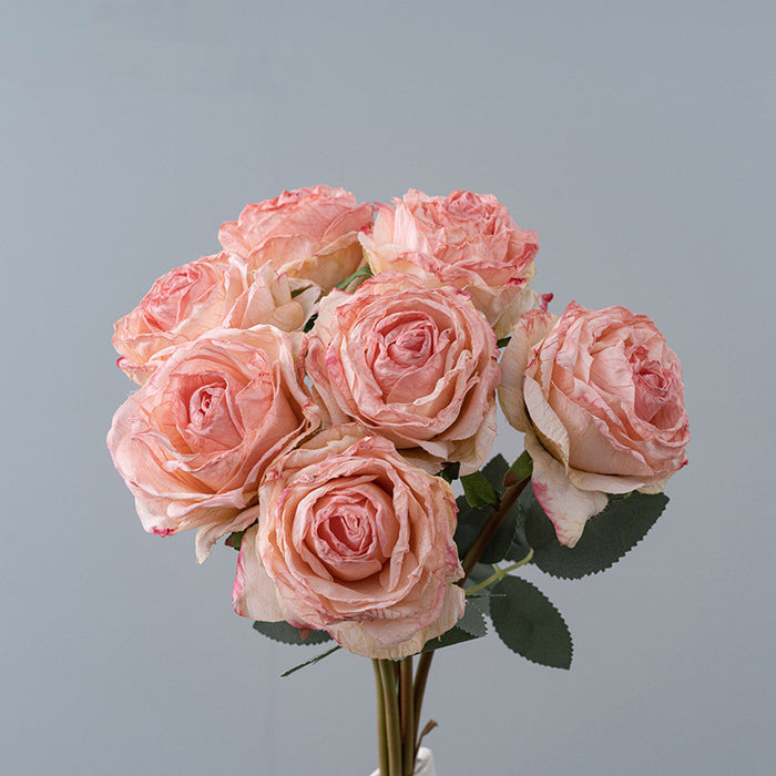 Bulk 16.9" Artificial Burnt-Edge Rose Bouquet - Fake Fall Roses for Autumn Decor, Home, Thanksgiving & Harvest Displays Wholesale