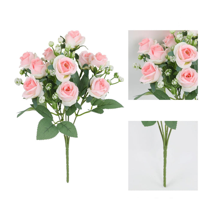 Bulk 11.8 inches Tall Small Roses Blooming Bush with Babys Breath Bouquet Wholesale