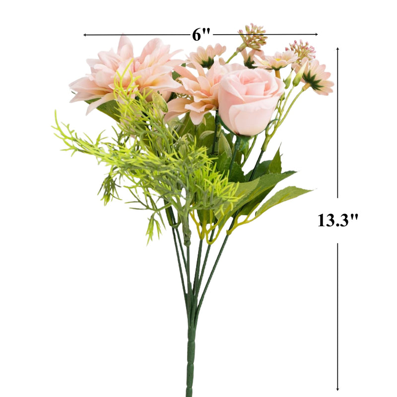 Bulk 13" Small Rose Bush Mixed with Daisy Dahlia Silk Flowers for Crafts Wholesale