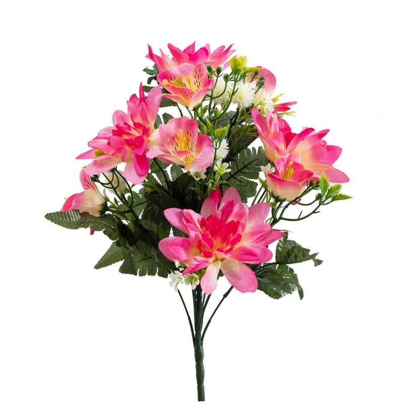 Bulk 18" Artificial Cemetery Dahlia Flower Bush for Graves Memorial Day Decor