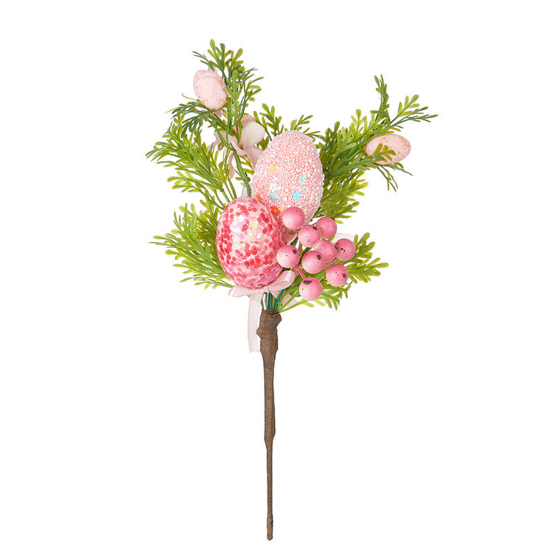 Bulk 6pcs Faux Easter Flowers Stems with Eggs Ornaments Wholesale