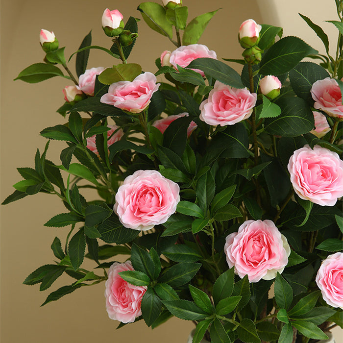Bulk Extra Long Pink Camelia Stems Silk Floral Artificial Tea Rose Arrangement Wholesale