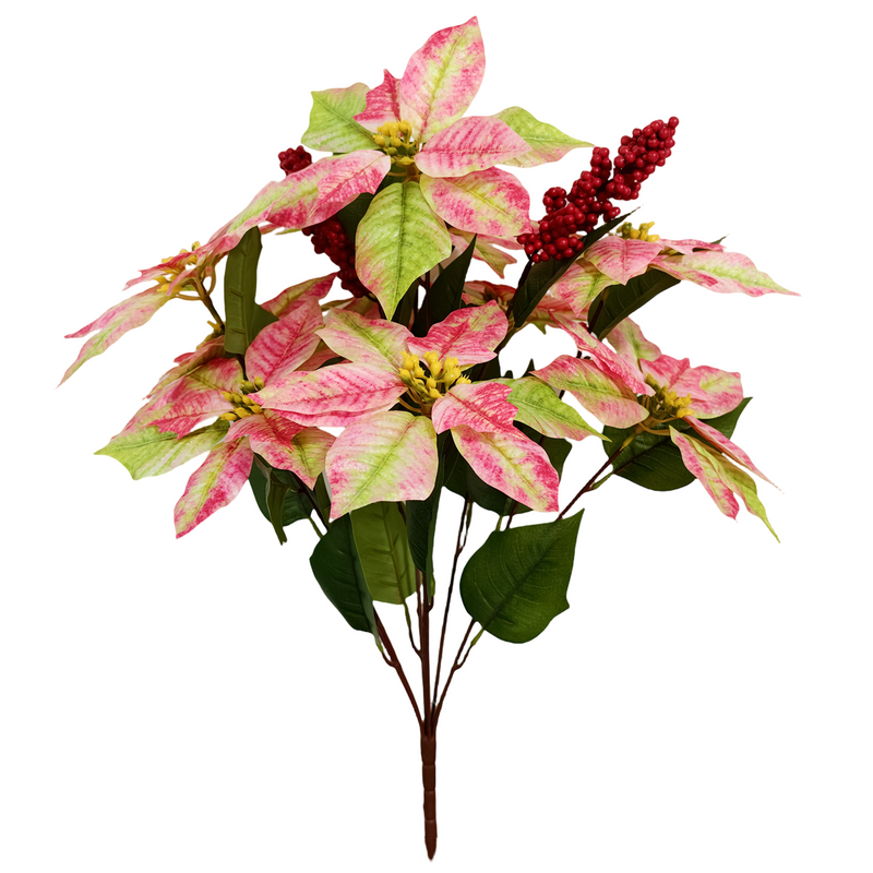 Bulk 26" Large Tall Artificial Glitter Retro Poinsettia Bouquet Christmas Decor Wholesale