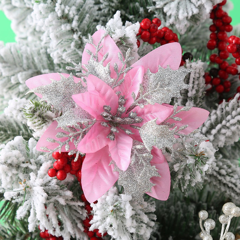 Bulk 14 Colors 6" Glitter Poinsettia Artificial Christmas Flowers Xmas Tree Ornaments Wholesale