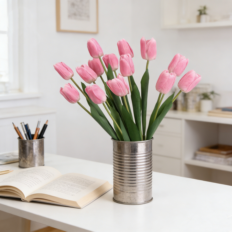 Bulk 6Pcs 20" Real Touch Deep Pink Silk Tulips Artificial Flowers Tulip Stems for Home Wedding Decor Vase Wholesale