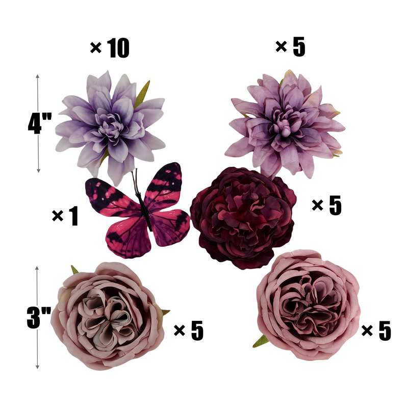 Bulk Luxury Box Plum Velvet Accent Artificial Silk Flowers Peony Dahlia with Stems for DIY Wedding