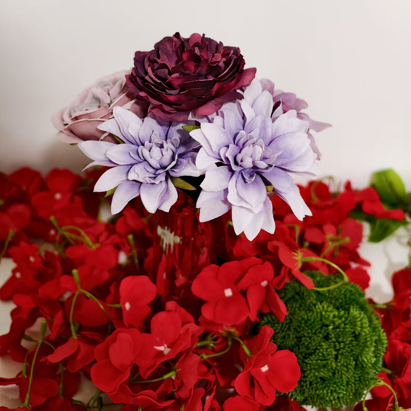 Bulk Luxury Box Plum Velvet Accent Artificial Silk Flowers Peony Dahlia with Stems for DIY Wedding