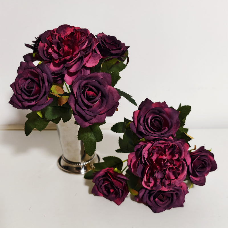 Bulk 11" Small Artificial Plum Peony Bush Stems for Table Centerpieces Wholesale