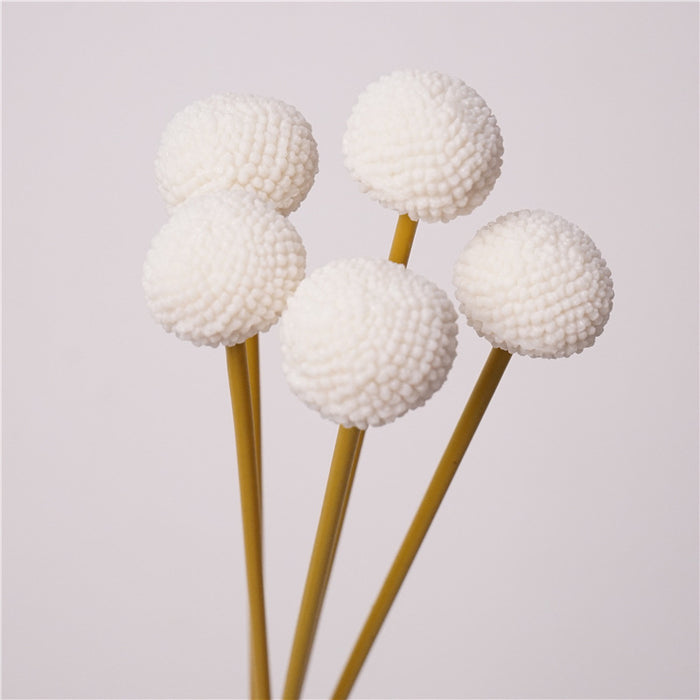 Bulk Real Touch White Pom Pom Mum Flowers Bouquet - Lifelike 5 Stems Arrangement for Home, Wedding, Office Decor Wholesale