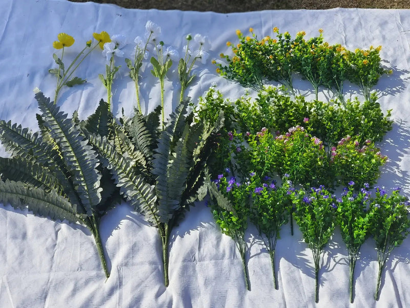 Bulk 27pcs Large Outdoor Fern Plants With Faux Poppy Flowers UV Resistant Wholesale