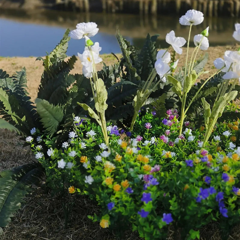 Bulk 27pcs Large Outdoor Fern Plants With Faux Poppy Flowers UV Resistant Wholesale