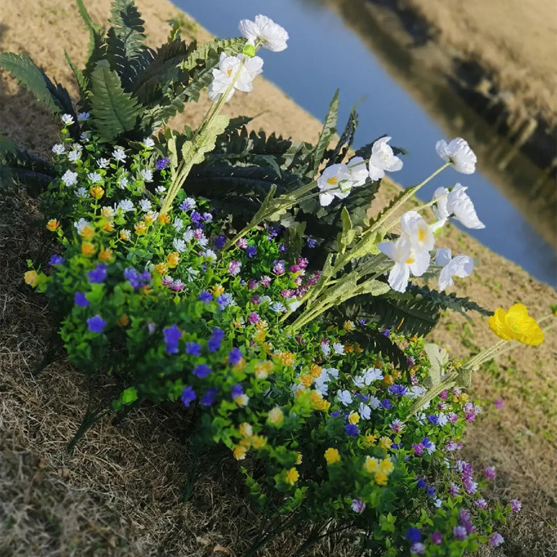 Bulk 27pcs Large Outdoor Fern Plants With Faux Poppy Flowers UV Resistant Wholesale