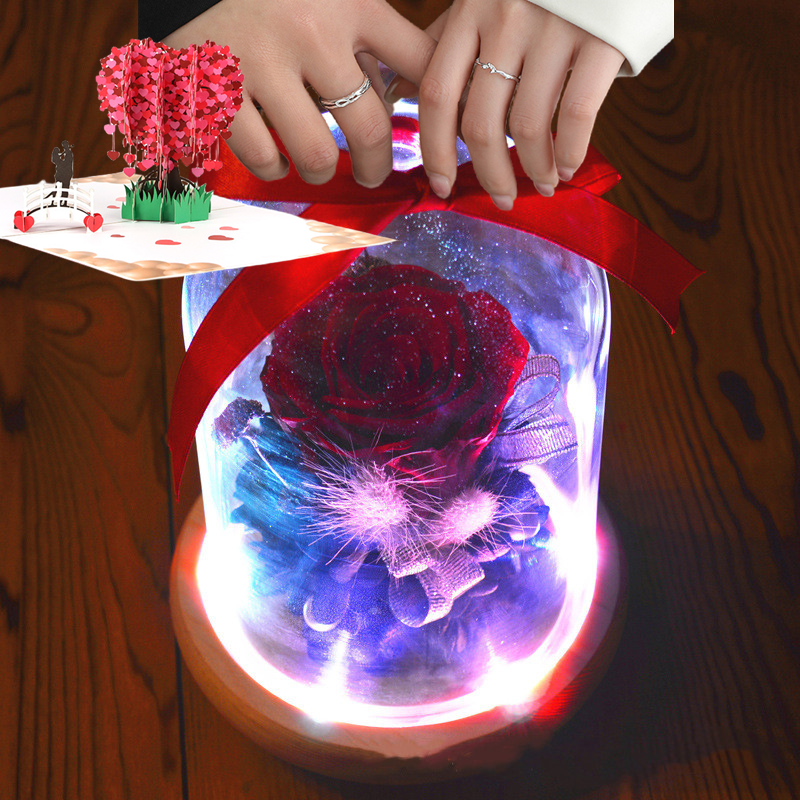 Bulk 4Pcs Valentine Gift Jewelry Ring with Preserved Rose Gifts and Cards Wholesale